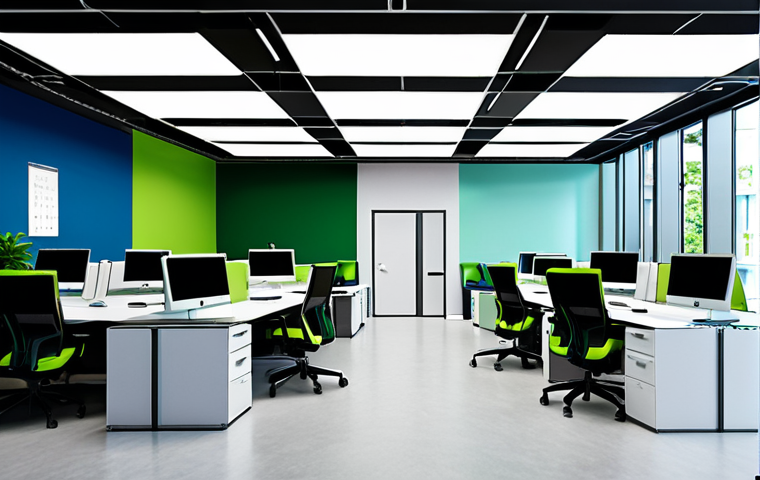**Image Prompt:** A modern office space with blue and green accents, promoting calm and focus. Include diverse employees collaborating and engaging in teamwork, showcasing a positive and productive atmosphere.